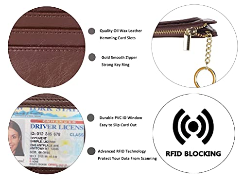 woogwin Slim RFID Credit Card Holder for Women Mini Front Pocket Wallet Purse With Keychain - color: Oil Coffee