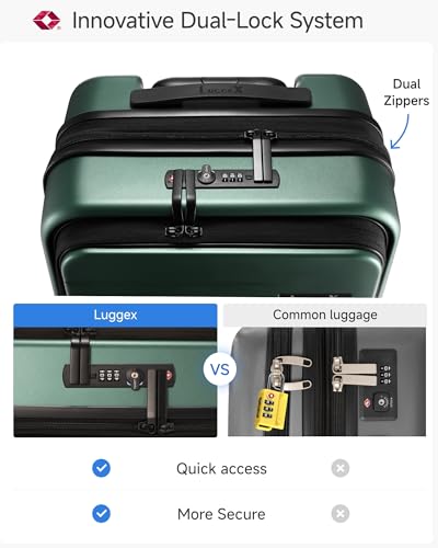 LUGGEX Front Pocket Expandable Carry On Luggage, Green, 20" - color: Green, size: 20 Inch