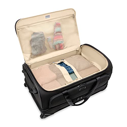 Briggs & Riley Large 2-Wheel Duffle - Checked Luggage for Travel, Suitcases with Wheels, Softside Rolling Bag for Men & Women, Self-Repairing Zipper - Baseline Collection, Black