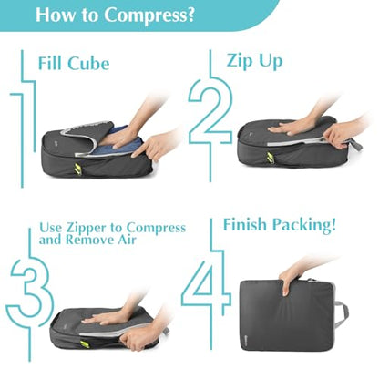 Gonex Compression Packing Cubes, 4-Piece Expandable Travel Organizers - color: 4-Deep Gray, size: 4 Set