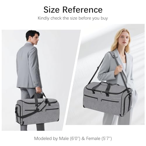 Carry on Garment Bag for Travel, Bukere Convertible Travel Duffel Suit with Shoe Compartment, Detachable Shoulder Strap, 2 in 1 Weekender Men Women - color: Grey