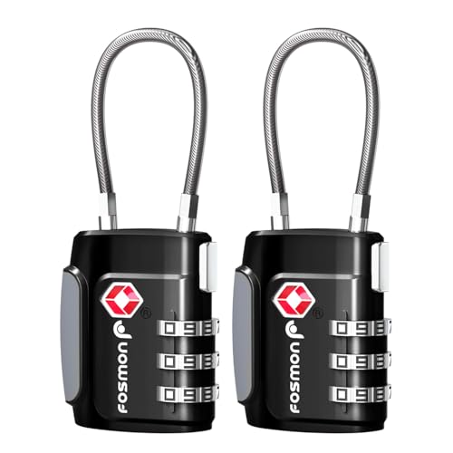 Fosmon TSA Approved Cable Luggage Locks, 3 Digit Combination, 2 Pack - style: 3 Digit black 2 pack