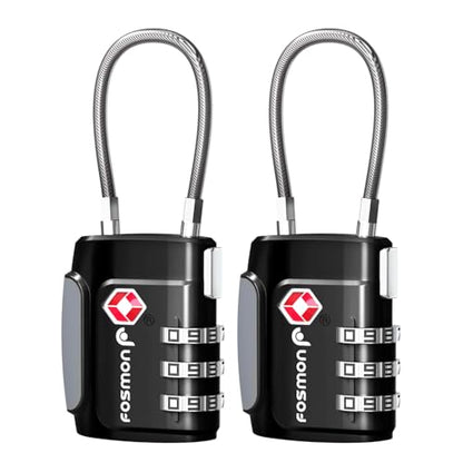 Fosmon TSA Approved Cable Luggage Locks, 3 Digit Combination, 2 Pack - style: 3 Digit black 2 pack