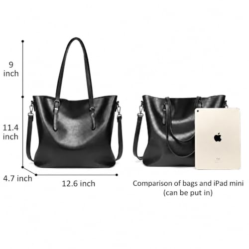 Pahajim Womens PU Leather Tote Handbag Shoulder Purse with Crossbody Strap - color: 2black