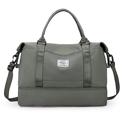 Travel Duffel Bag with Shoes Compartment, Weekender Bags for Women - color: A-Olive Green, size: Medium