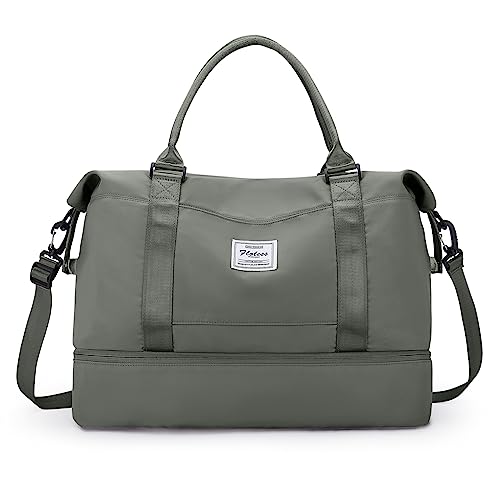 Travel Duffel Bag with Shoes Compartment, Weekender Bags for Women - color: A-Olive Green, size: Medium