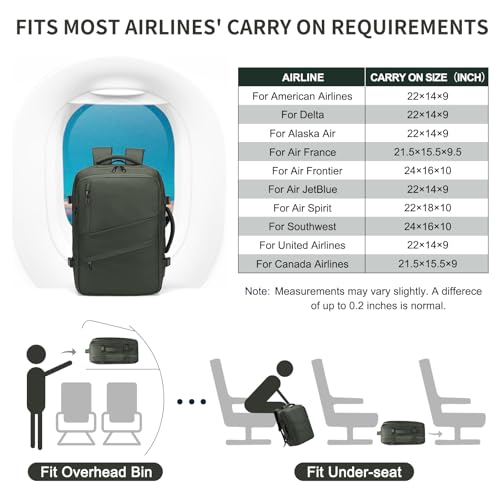 Travel Backpack,Expandable Carry on Daypack Personal Item Bag - color: Green