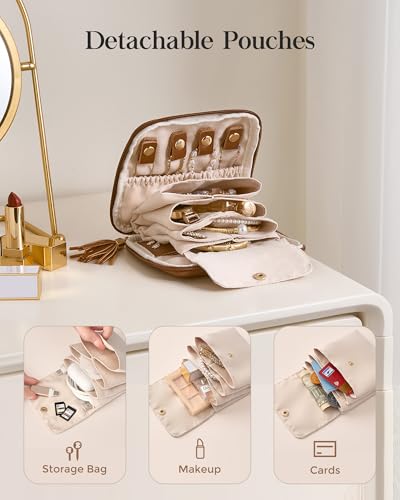 Lolalet Travel Jewelry Case Organizer, Soft Jewellery Pouch -Brown - color: Brown