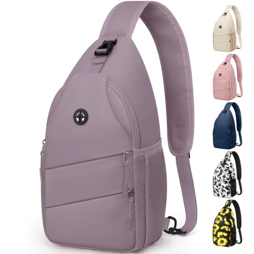 Pritent Crossbody Bags for Women Men Trendy Sling Bag Backpack Casual Chest Bag with Convertible Shoulder Strap - color: Light Purple, size: Medium