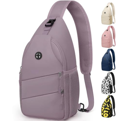 Pritent Crossbody Bags for Women Men Trendy Sling Bag Backpack Casual Chest Bag with Convertible Shoulder Strap - color: Light Purple, size: Medium