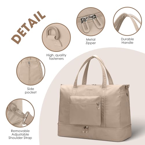 Women's Weekender bag Travel Duffel Bag with Shoe Compartment 21-inch Airline-Approved Carry-On, 2-Piece Overnight Bag Set Personal Item Luggage - color: SR-1-khaki