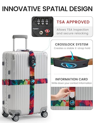 Travelkin Luggage Straps TSA Approved, Suitcase Straps with TSA Lock - color: Colorful Geometry