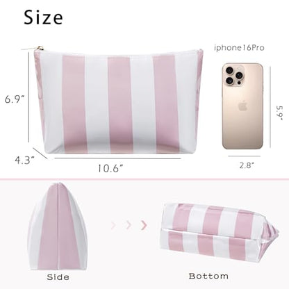 Large PVC Waterproof Striped Makeup Bag(01Pink) - color: 01Pink