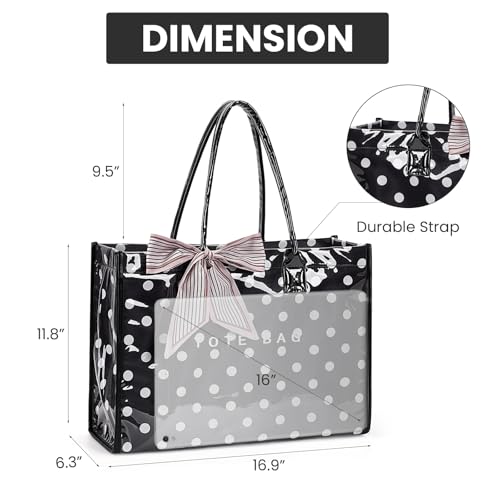 Lushandy PVC Tote Bag Women's Waterproof Jelly Beach Bag Work Hobo Handbag - color: Polka Bot-black