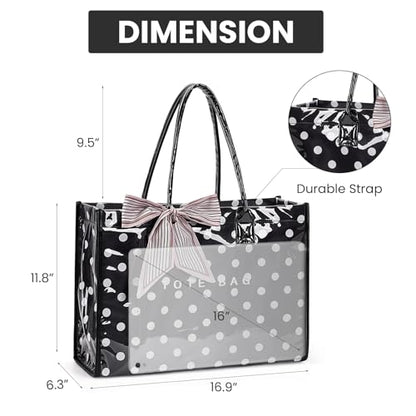 Lushandy PVC Tote Bag Women's Waterproof Jelly Beach Bag Work Hobo Handbag - color: Polka Bot-black