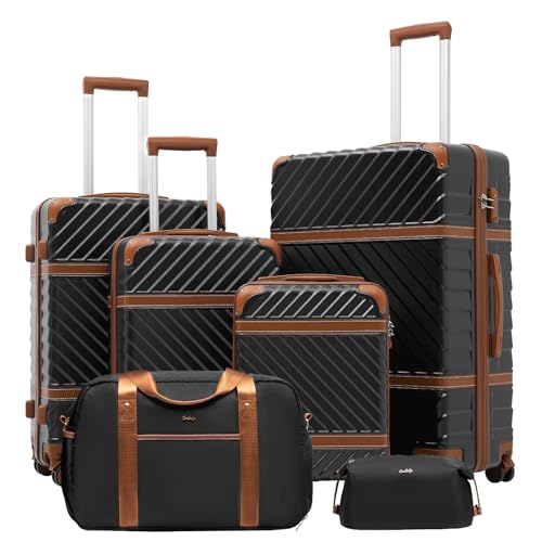 Coolife PC Hardshell Luggage, TSA Lock, Spinner Wheels, 3-Piece Set - color: Black, size: 6 piece set