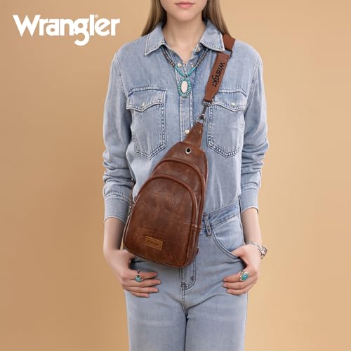 Wrangler 웨스턴 크로스바디 슬링 백 여성용 패니 팩 체스트백 백팩 여행, 일상 사용 및 선물용 - color: 다크 브라운.