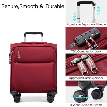 Hanke Underseat Carry On Luggage with Wheels, Small Suitcase, Rolling Bag - color: Burgundy, size: 16 Inch Underseat