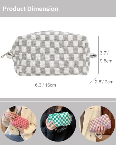 PAZIMIIK Checkered Makeup Bag for Purse, Small Travel Cosmetic Pouch,Grey - color: Grey