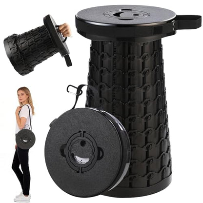 18-in Collapsible Stool,Portable Telescoping Seat for Adults,880lb Capacity - color: Black