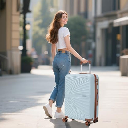 Eeeza Luggage Sets 5 Piece Hardside Suitcase,Sky Blue(20"/24"/28"/DB/TB) - color: Sky blue