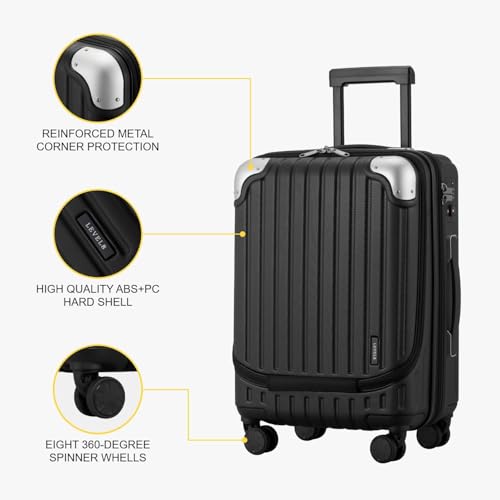 LEVEL8 Carry on Luggage 22x14x9 Airline Approved, 20" Suitcases with Wheels - color: Black, size: 20 Inch