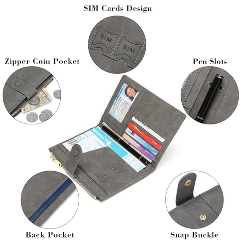 RFID Blocking Leather Passport Wallet Cover Case with Pen and Card Slots Travel Wallet for Women/Men Travel Must Haves Accessories - color: D-Light Grey