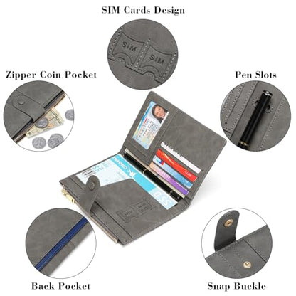 RFID Blocking Leather Passport Wallet Cover Case with Pen and Card Slots Travel Wallet for Women/Men Travel Must Haves Accessories - color: D-Light Grey