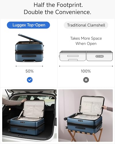 LUGGEX Checked Top Opening Suitcase, Expandable Polycarbonate, Blue, 24" - color: Blue, size: 24 Inch