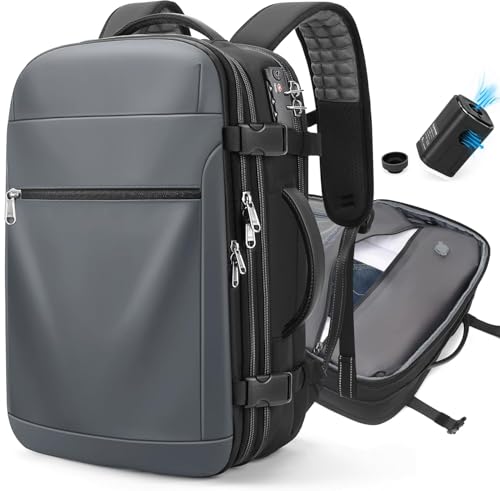 POSO Vacuum Backpack Travel, 60L Expandable Vacuum Seal Backpack with Pump & Laptop Compartment (Fits 17") - color: Grey, size: Vacuum Enabled