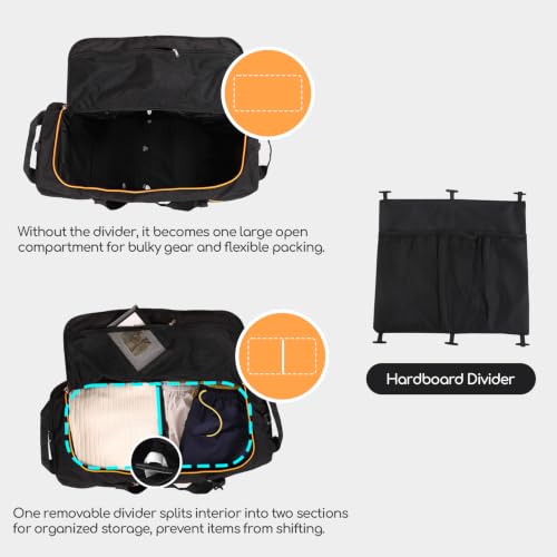 31” 95L Expandable to 125L Foldable Wheeled Duffle Bag, Black Orange - color: Black Orange
