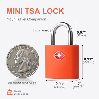 Luggage Locks TSA Approved 4 Pack, Small Padlocks Keyed Alike - color: Orange