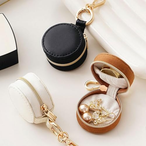 Jewelry Ring Holder Keychain Small Portable Travel Sports Case, White - color: White