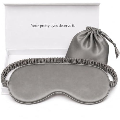 Silk Sleep Mask Light Blocking Luxury 100% Mulberry 19mm Silk Eye Mask Eye Cover Blindfold Ultra Soft Light & Comfy Anti Aging Skin Care with Travel Bag Gift Package - color: N-gray