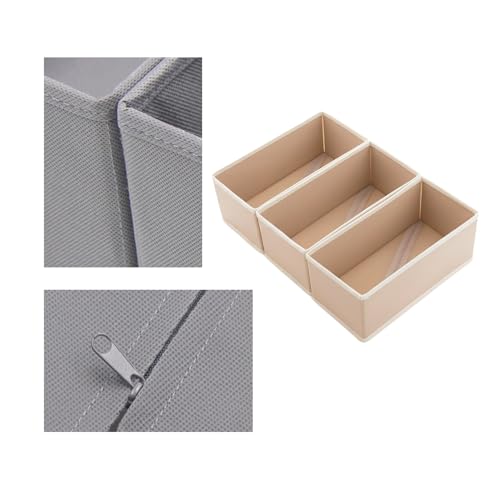 Small Foldable Fabric Drawer Organizer 3-Pack - 11" Breathable Closet & Dresser Storage Bins for Underwear, Socks, Baby Clothes & Bras, Khaki - color: khaki
