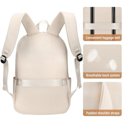 HOMIEE School Backpack Lightweight Casual Laptop Backpack Unisex Bookbag - color: Beige