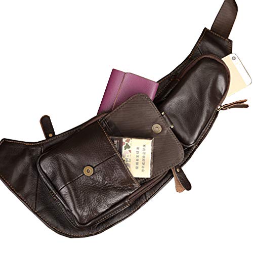 Leather Sling Bag Crossbody Backpack for Men Women Travel Outdoor Camping - color: #05coffee