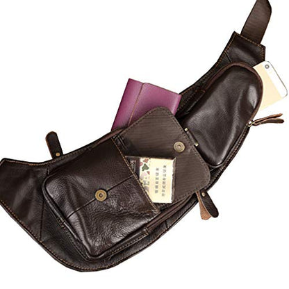 Leather Sling Bag Crossbody Backpack for Men Women Travel Outdoor Camping - color: #05coffee