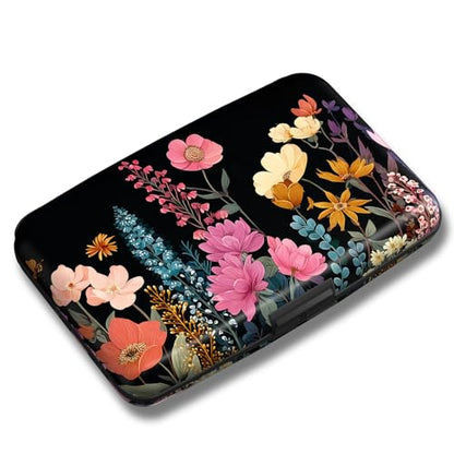 Maicican Credit Card Holder, Mini RFID Blocking Aluminum Wallet - color: Blooming Flowers