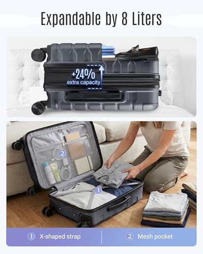 LIGHT FLIGHT Carry On Luggage 22x14x9 Airline Approved Suitcase,Gray - color: Gray
