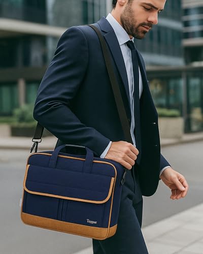 Taygeer Briefcase for Men, 15.6 Inch Water Resistant Laptop Bag, Blue Brown - color: Blue Brown, size: 15.6 Inch