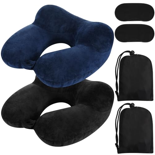 Sintuff 2 Pack Inflatable Travel Neck Pillow Airplane, Black, Blue - color: Black, Blue