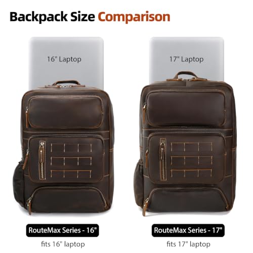 Full Grain Leather Backpack for Men, 16" Laptop Travel Rucksack, Brown - size: fits 16" laptop