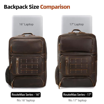 Full Grain Leather Backpack for Men, 16" Laptop Travel Rucksack, Brown - size: fits 16" laptop