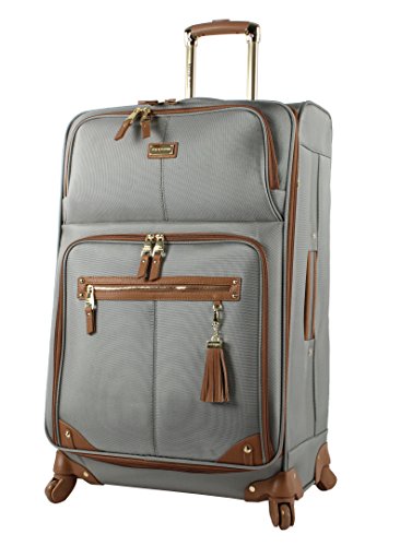 Steve Madden Designer Luggage - Checked Large 28 Inch Softside Suitcase - Expandable for Extra Packing Capacity - Lightweight Bag with Rolling Spinner Wheels (Harlo Gray) - color: Harlo Gray