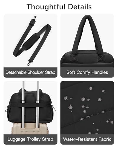 oscaurt Gym Bag for Women Lightweight Duffle Bag for Travel with Toiletry Pouch Water Resistant Carry On Weekender Overnight Duffel - color: Black-Set