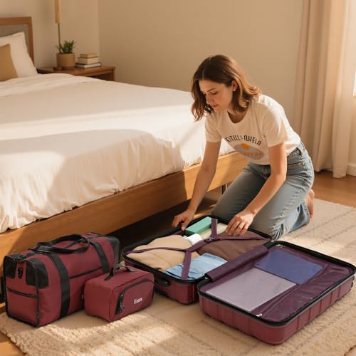 3 piece Carry on luggage 22x14x9 airline approved Vermilion | Lightweight ABS Hardside Luggage, TSA-Approved combination Lock, Suitcases with Spinner Removable Wheels (20"/DB/TB) - color: Vermilion