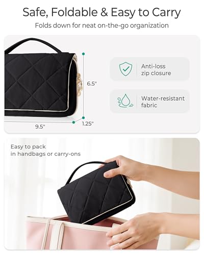 Marscamd Travel Jewelry Organizer Case, Foldable Jewelry Bag, Black - color: Black