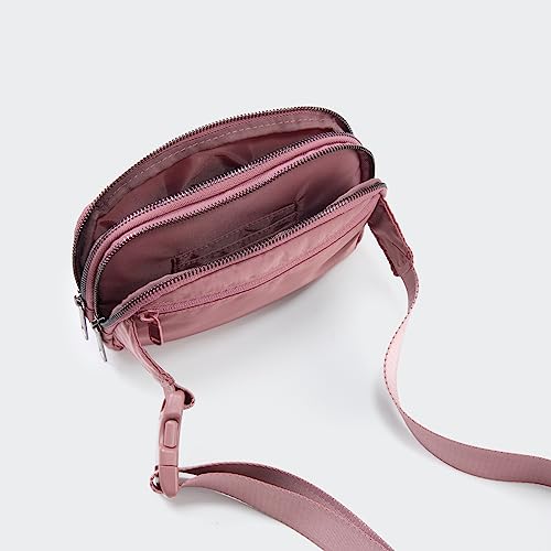Pander Nylon Fanny Pack Belt Bag for Women with 5 Zipper Pockets - color: Dune Pink