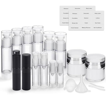 Bubimon 20 Pack Airless Pump Jar & Atomizer Perfume Spray Bottles Set, Leak Proof, Travel Cosmetic Containers for Shampoo Conditioner Lotion, Body wash, Cream, Toiletries, Essential Oil - color: Black, size: 20